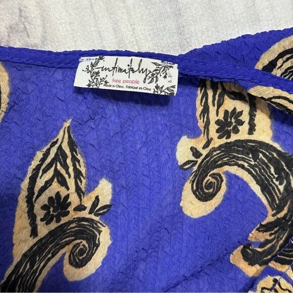 Free People Intimately Size Small Royal Blue Gold Sheer Dress Cover Up Oversized - Picture 3 of 9